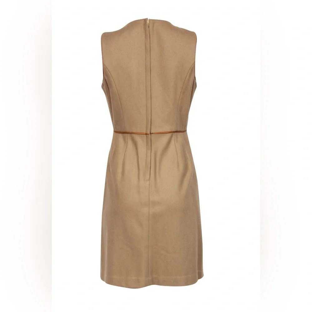 Adam Lippes - Brown Wool Midi Dress W/ Leather Trim size 0 - Picture 2 of 11